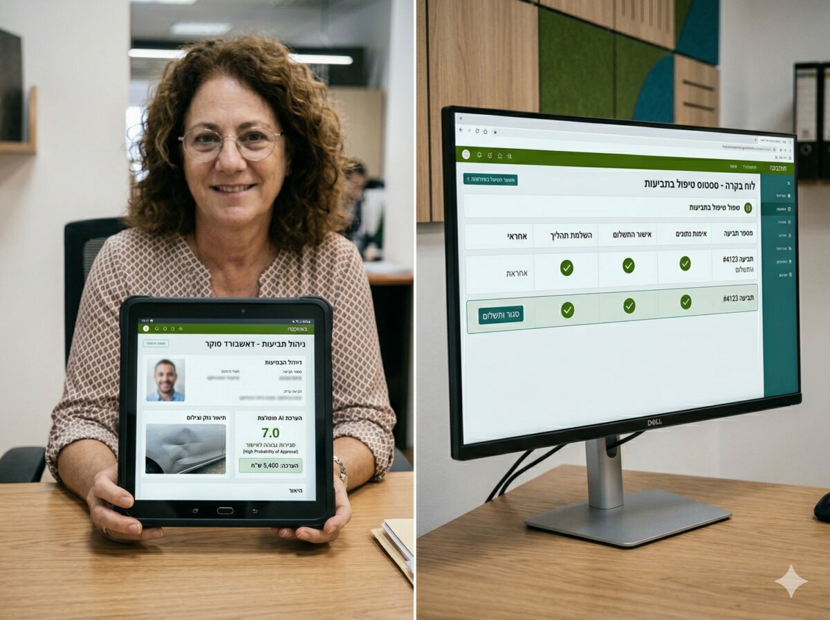 ממשק ניהול תביעות עם טבלט וממשק שולחן עבודה