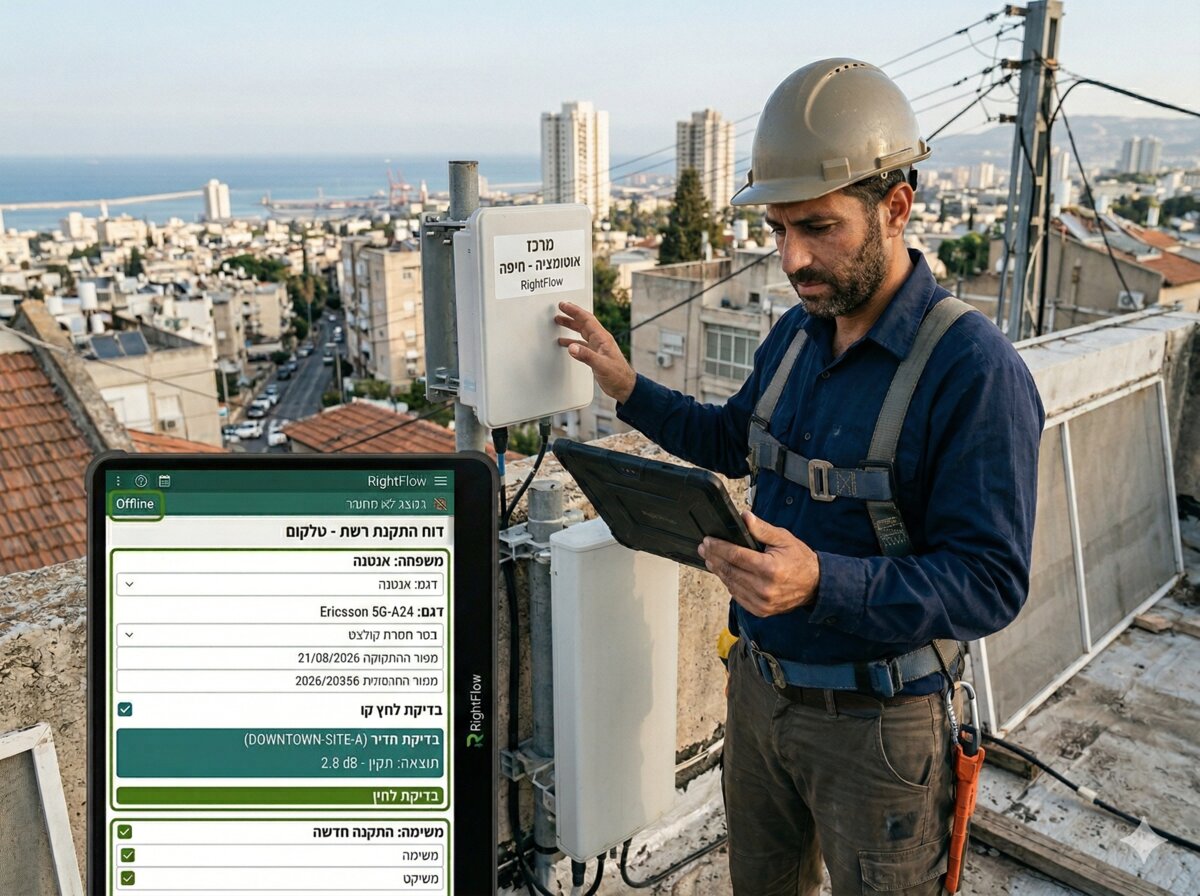 טכנאי תקשורת מתקין ומתעד עם טפסים חכמים
